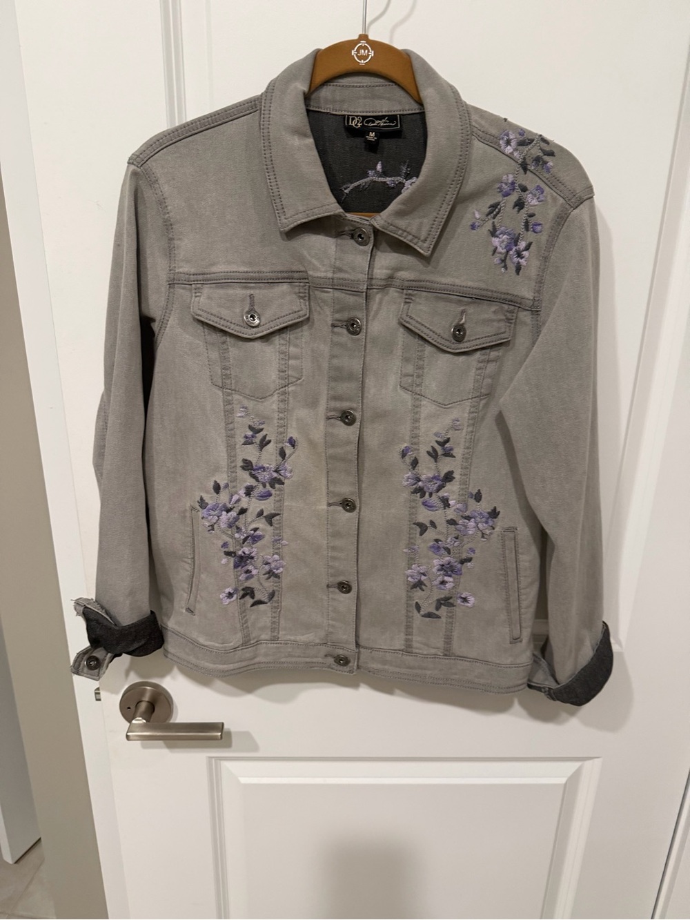DG2 Gray Embroidered Floral Stretch
Denim Jacket